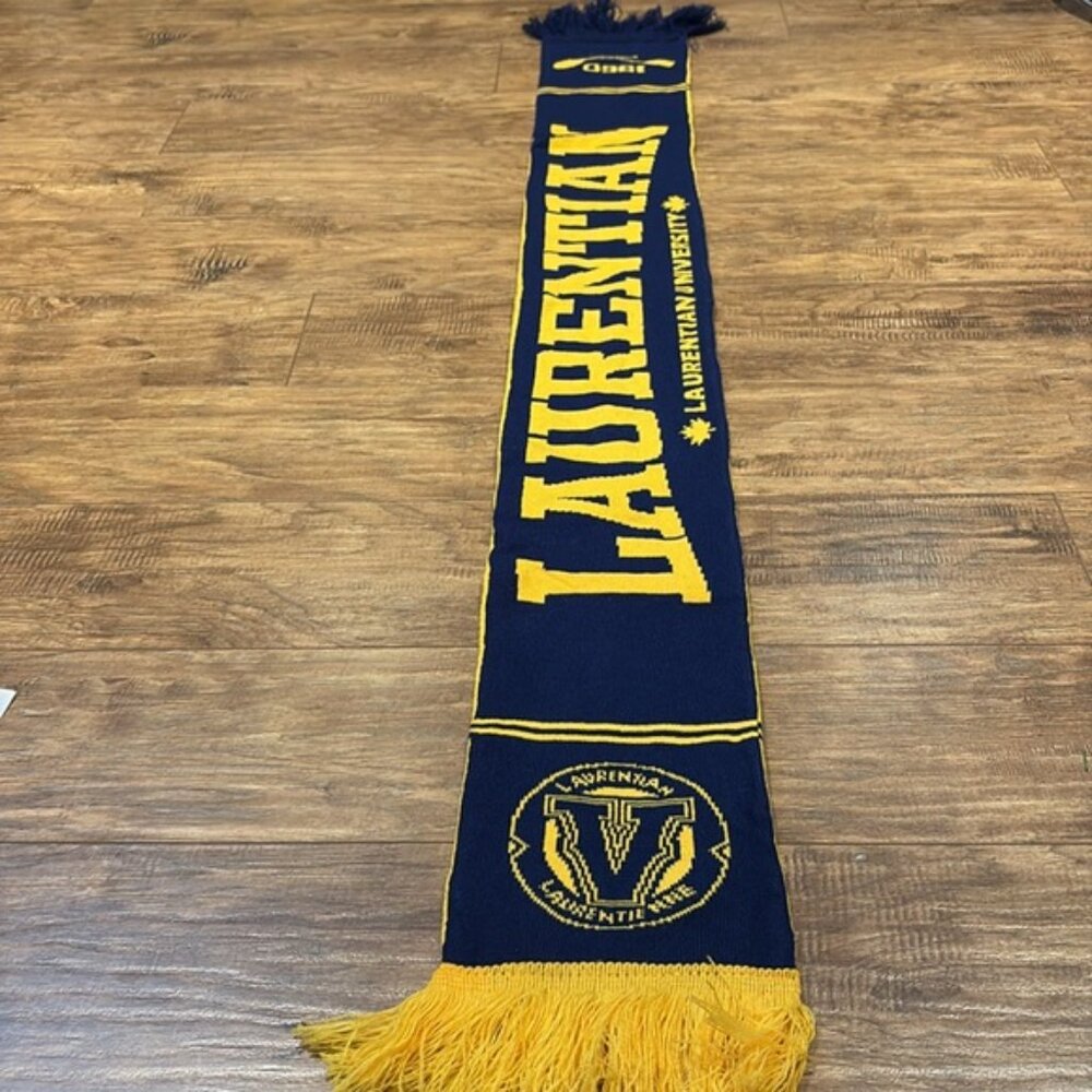Laurentian University reversible winter scarf yellow and navy blue - Picture 3 of 4